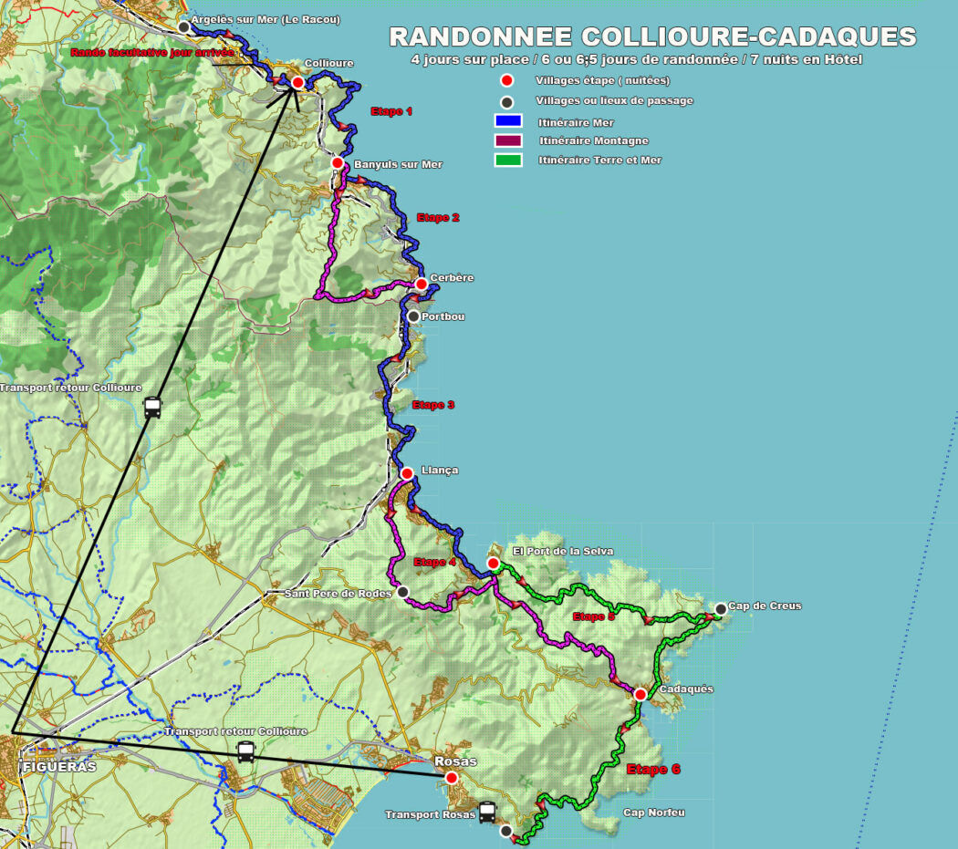 Carte Randonnée Collioure Rosas 8 jours