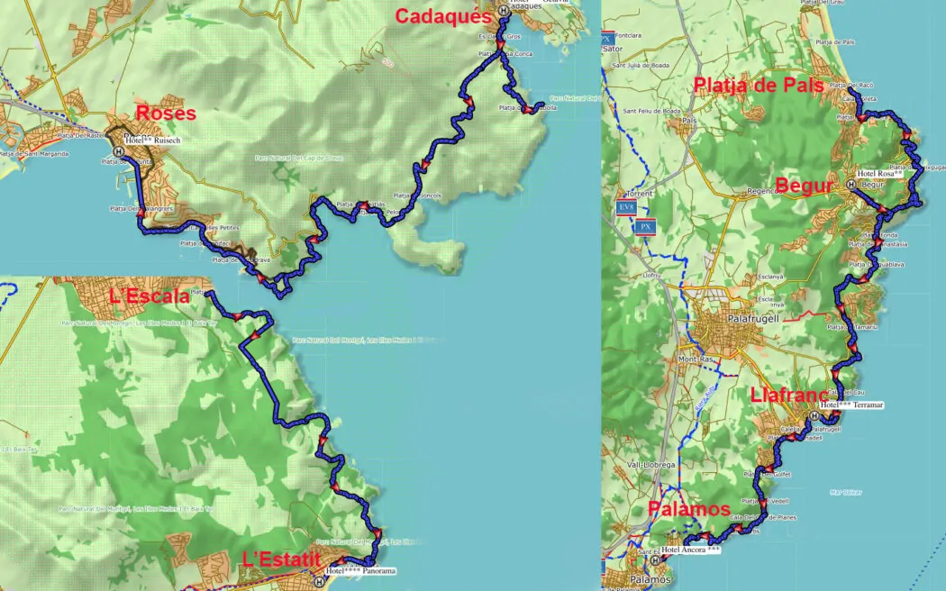 Carte Randonnée Cami de Ronda Cadaqués-Palamos